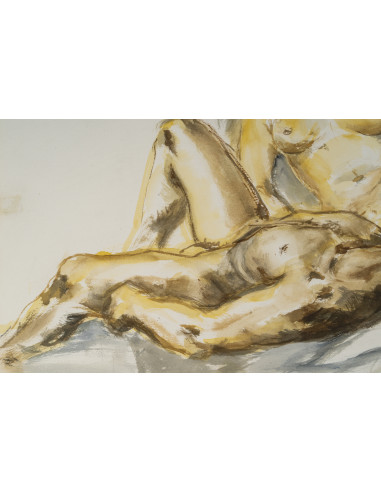 埃维琳·吕兹创作的水彩画，描绘了两名躺着的女性，20世纪。