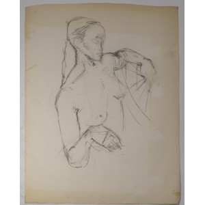 一幅描绘年轻女子半身像的纸本素描，20世纪。