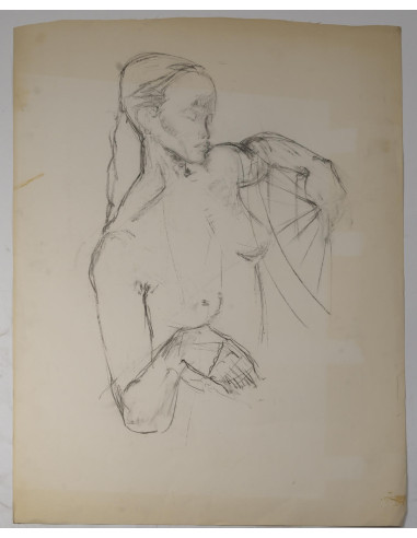 一幅描绘年轻女子半身像的纸本素描，20世纪。