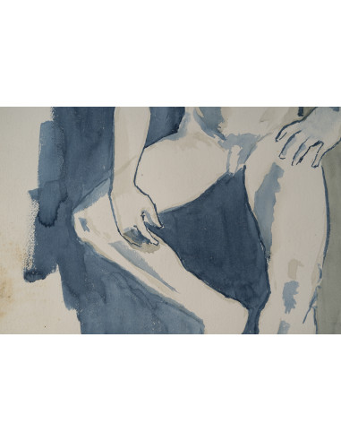 埃维琳·吕兹创作的纸本水彩画，描绘了一位青年男子，20世纪。