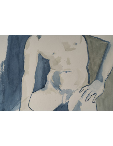 埃维琳·吕兹创作的纸本水彩画，描绘了一位青年男子，20世纪。