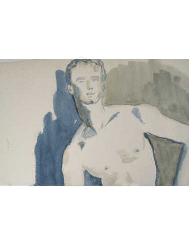 埃维琳·吕兹创作的纸本水彩画，描绘了一位青年男子，20世纪。