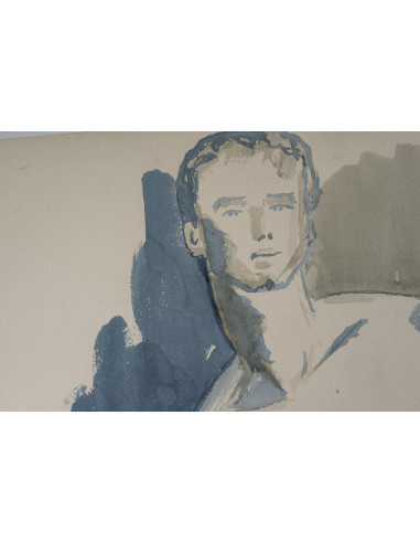 埃维琳·吕兹创作的纸本水彩画，描绘了一位青年男子，20世纪。