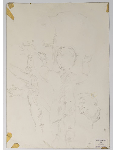 纸本双面素描，描绘了一位男子的面容，20世纪。
