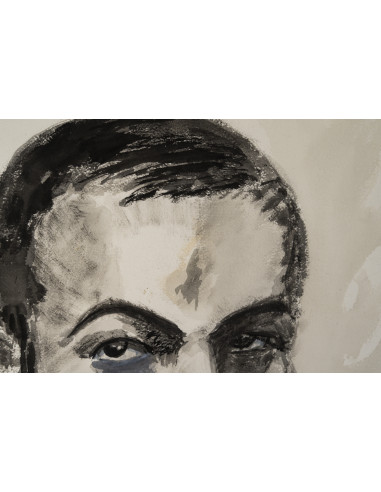 纸本双面素描，描绘了一位男子的面容，20世纪。