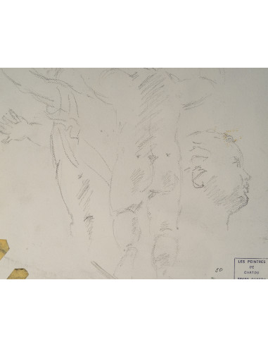 纸本双面素描，描绘了一位男子的面容，20世纪。