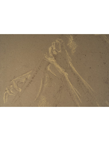 纸本炭笔画，描绘了一位吉他手，20世纪。