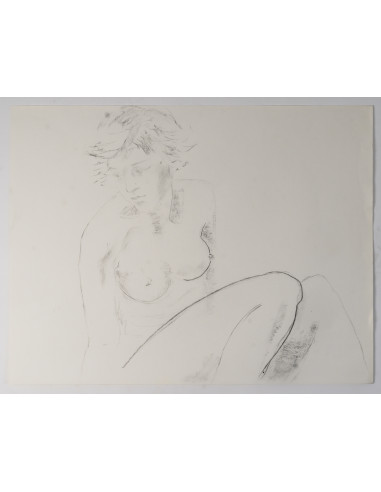 一幅描绘年轻女子的纸上素描，20世纪。
