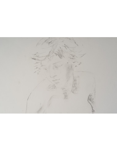 一幅描绘年轻女子的纸上素描，20世纪。