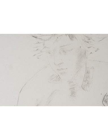 一幅描绘年轻女子的纸上素描，20世纪。