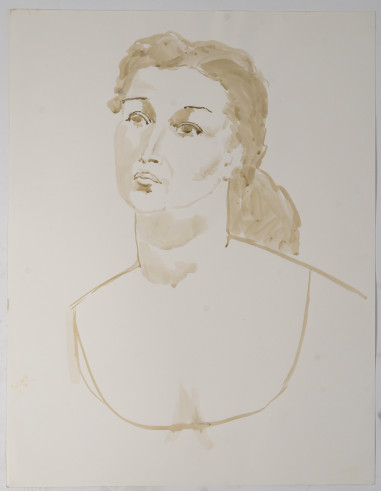 一幅描绘年轻女子面容的水彩画，绘于纸上，20世纪。