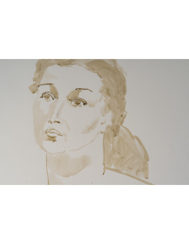 一幅描绘年轻女子面容的水彩画，绘于纸上，20世纪。