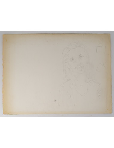 纸本双面素描，一面描绘了一位年轻女子，另一面描绘了孩子们，20世纪。