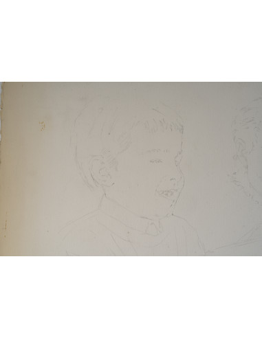 纸本双面素描，一面描绘了一位年轻女子，另一面描绘了孩子们，20世纪。