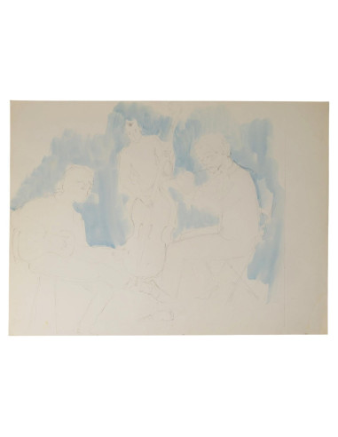 描绘音乐家的水彩画和素描，20世纪。