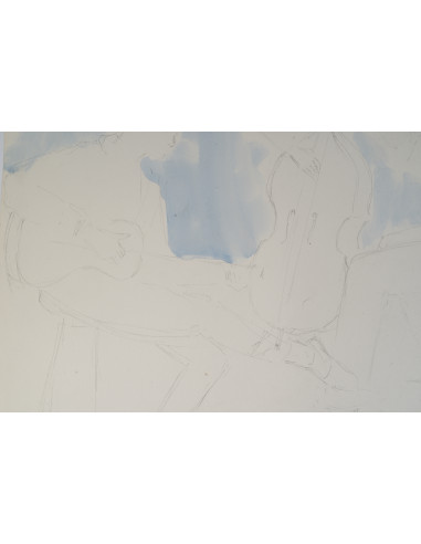 描绘音乐家的水彩画和素描，20世纪。