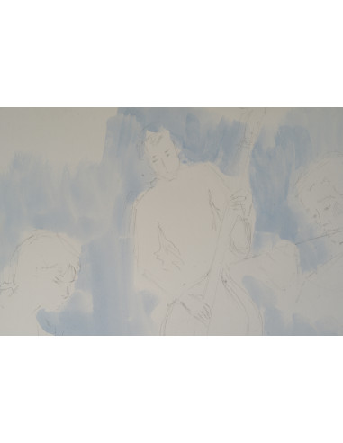 描绘音乐家的水彩画和素描，20世纪。