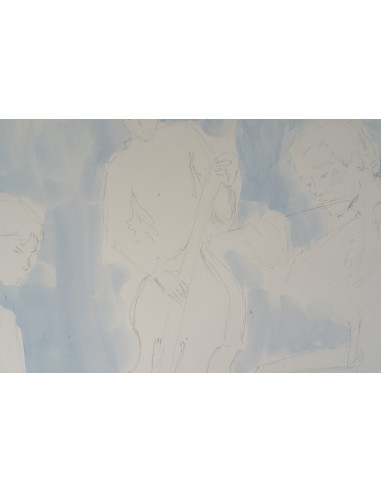 描绘音乐家的水彩画和素描，20世纪。