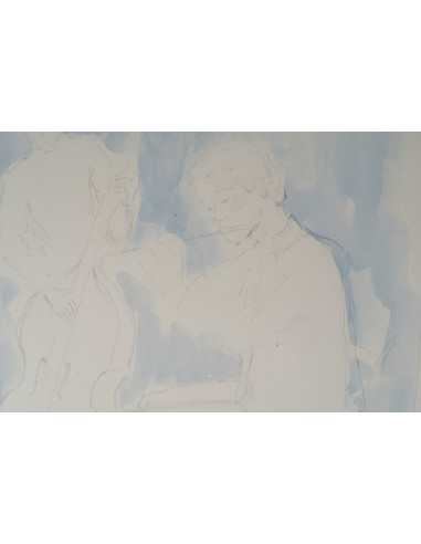 描绘音乐家的水彩画和素描，20世纪。