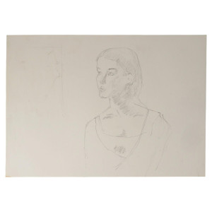 一幅描绘年轻女子面容的纸本素描，20世纪。
