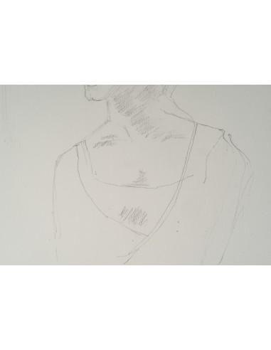 一幅描绘年轻女子面容的纸本素描，20世纪。