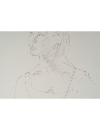 一幅描绘年轻女子面容的纸本素描，20世纪。