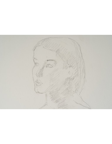 一幅描绘年轻女子面容的纸本素描，20世纪。