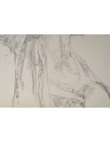 一幅描绘年轻女子面容的纸本素描，20世纪。