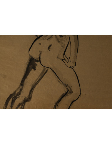 纸本水彩画，描绘了一位裸体年轻女子的背影，20世纪作品。