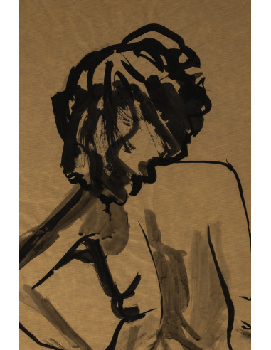 纸本水彩画，描绘了一位裸体年轻女子的背影，20世纪作品。