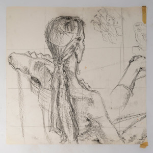 一幅描绘年轻女子的纸本素描，20世纪。