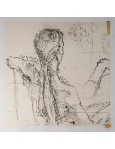 一幅描绘年轻女子的纸本素描，20世纪。