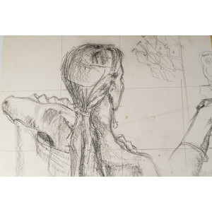 一幅描绘年轻女子的纸本素描，20世纪。 2