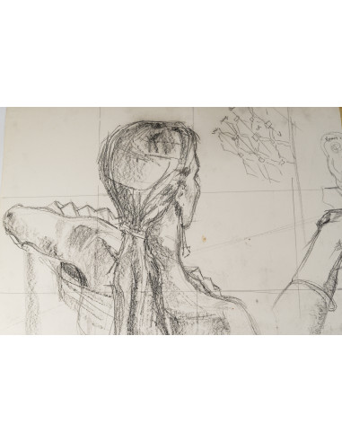 一幅描绘年轻女子的纸本素描，20世纪。