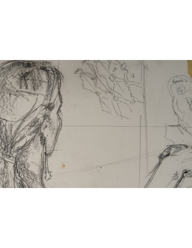 一幅描绘年轻女子的纸本素描，20世纪。