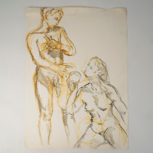 一幅描绘一对男女的水彩画，20世纪。