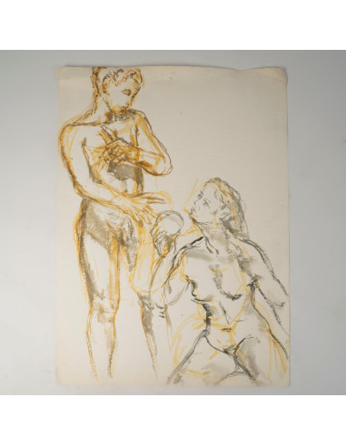 一幅描绘一对男女的水彩画，20世纪。