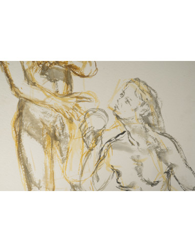 一幅描绘一对男女的水彩画，20世纪。