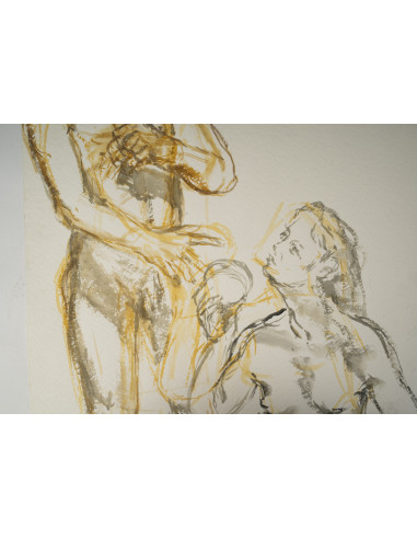 一幅描绘一对男女的水彩画，20世纪。