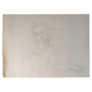 一幅描绘裸体年轻女子的纸本素描，20世纪。