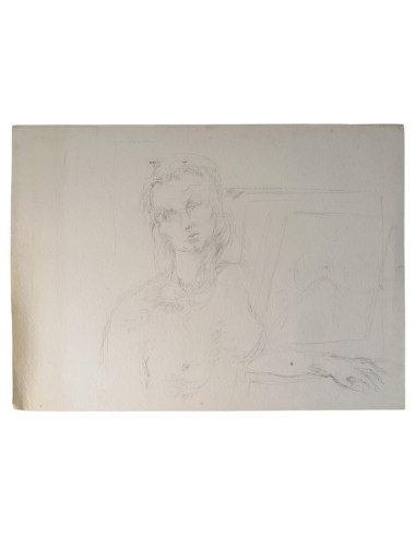 一幅描绘裸体年轻女子的纸本素描，20世纪。