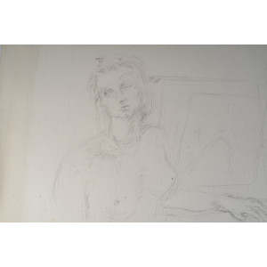 一幅描绘裸体年轻女子的纸本素描，20世纪。 2