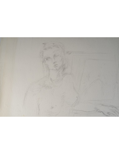 一幅描绘裸体年轻女子的纸本素描，20世纪。