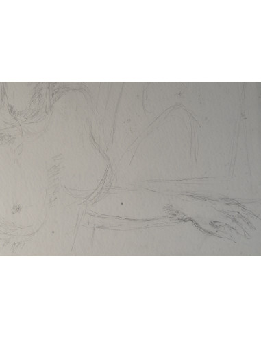 一幅描绘裸体年轻女子的纸本素描，20世纪。