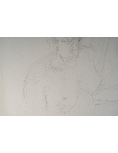 一幅描绘裸体年轻女子的纸本素描，20世纪。