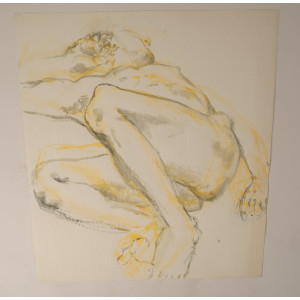 一幅描绘一名仰卧男子的水彩画，绘于20世纪。