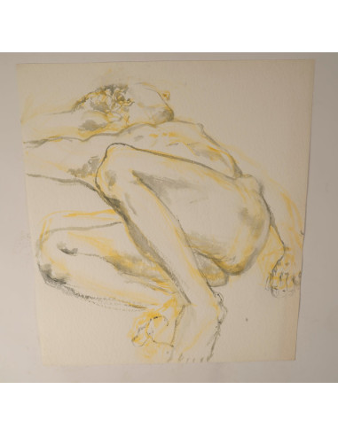 一幅描绘一名仰卧男子的水彩画，绘于20世纪。