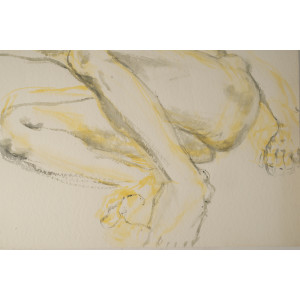 一幅描绘一名仰卧男子的水彩画，绘于20世纪。 2