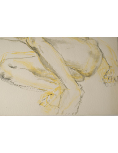 一幅描绘一名仰卧男子的水彩画，绘于20世纪。