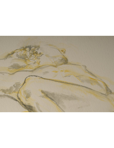 一幅描绘一名仰卧男子的水彩画，绘于20世纪。